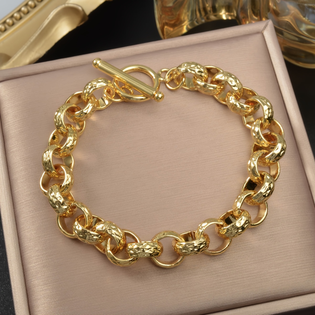Hammered Link Chain Bracelet, Vintage Style Gift