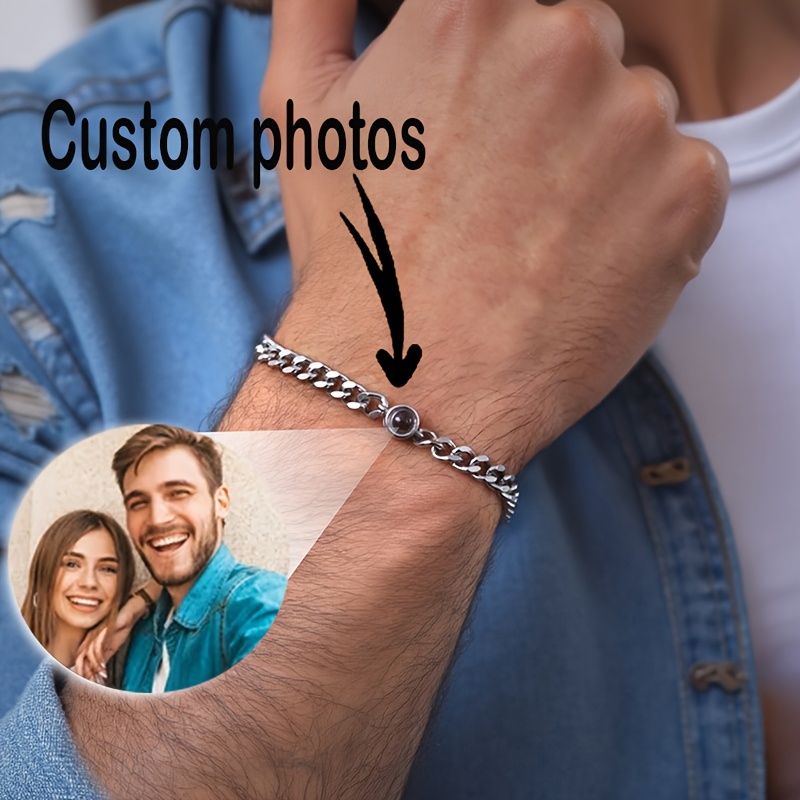 

Customized Photo Bracelet Stainless Steel Chain Cuban Chain With Picture Bracelet Birthday Anniversary Gift For Husband Boyfriend Men's Customized Jewelry Personalized Christmas Gift For Dad