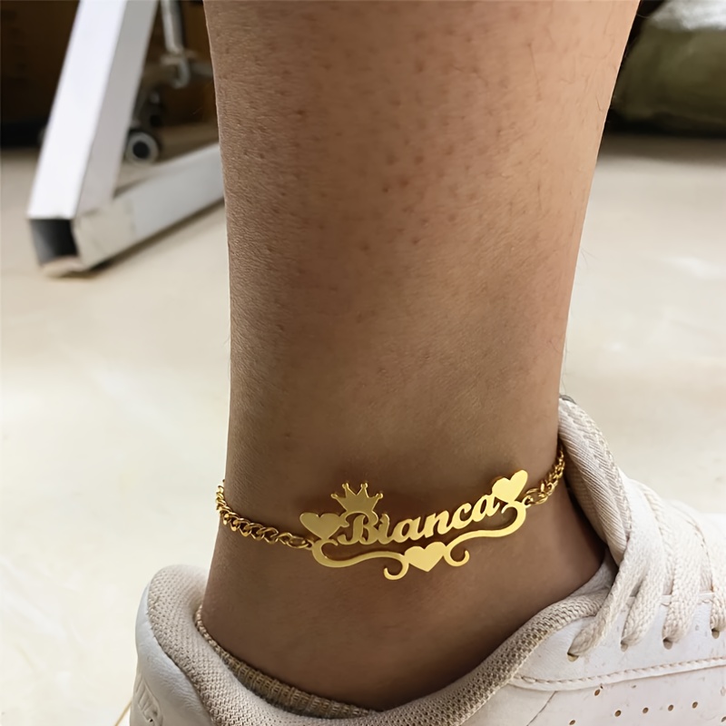 

Custom Name Anklet - Personalized Stainless Steel Nameplate With Cuban Chain, Perfect Gift For Women