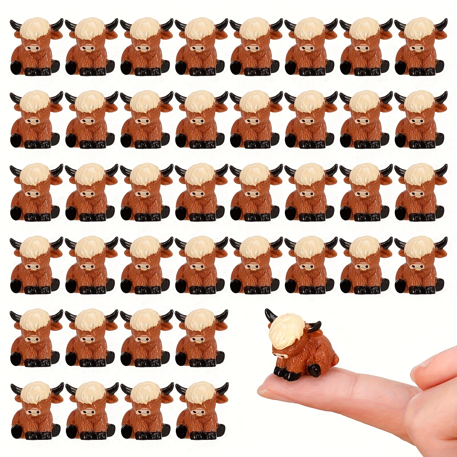 

40pcs Mini Highland Cow Figurines - Resin Animal Sculptures For Diy Crafts & Garden Decor, Indoor/outdoor Display, Ideal For Holidays Including Halloween, Christmas, Easter, Thanksgiving