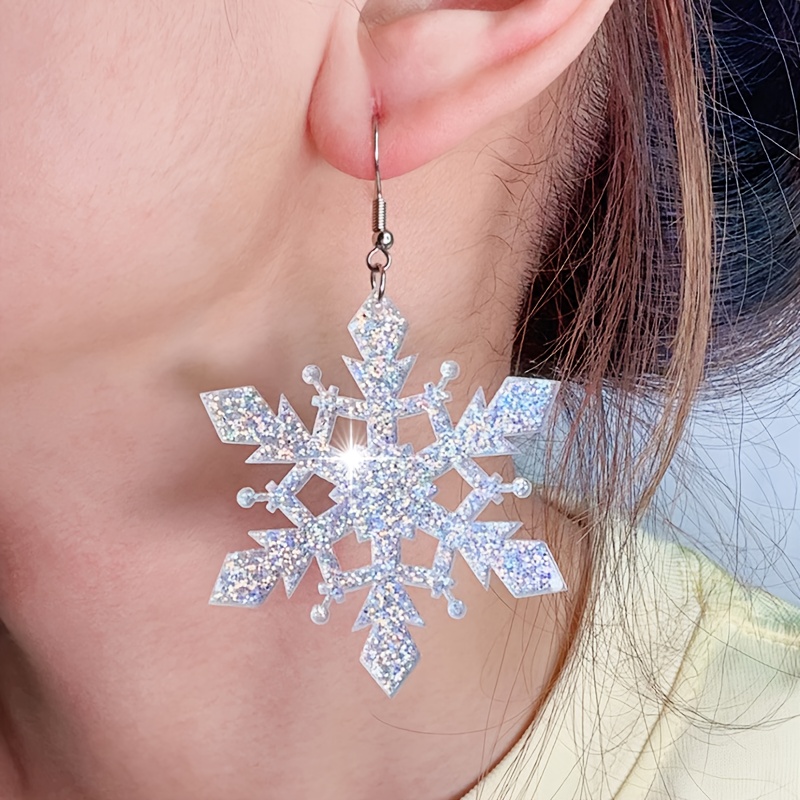 4pcs Elegant Christmas Sparkling Snowflake Acrylic Earrings Set for Women
