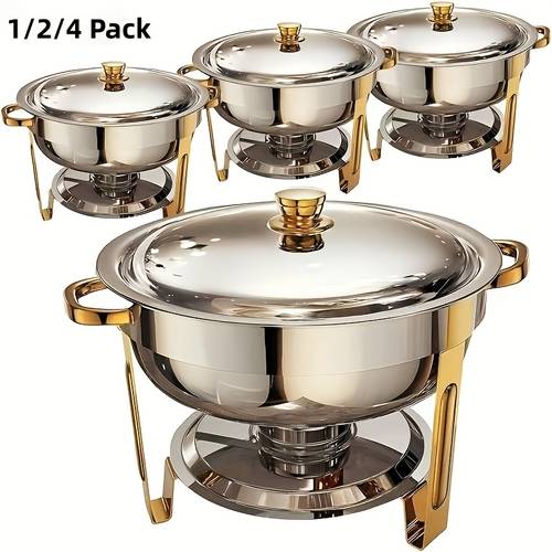 6 9 qt chafing dishes for buffet 1 2 4 pack round chafing dish buffet set stainless steel buffet food warmers sets for catering events parties dinners with complete set golden and silver cooking