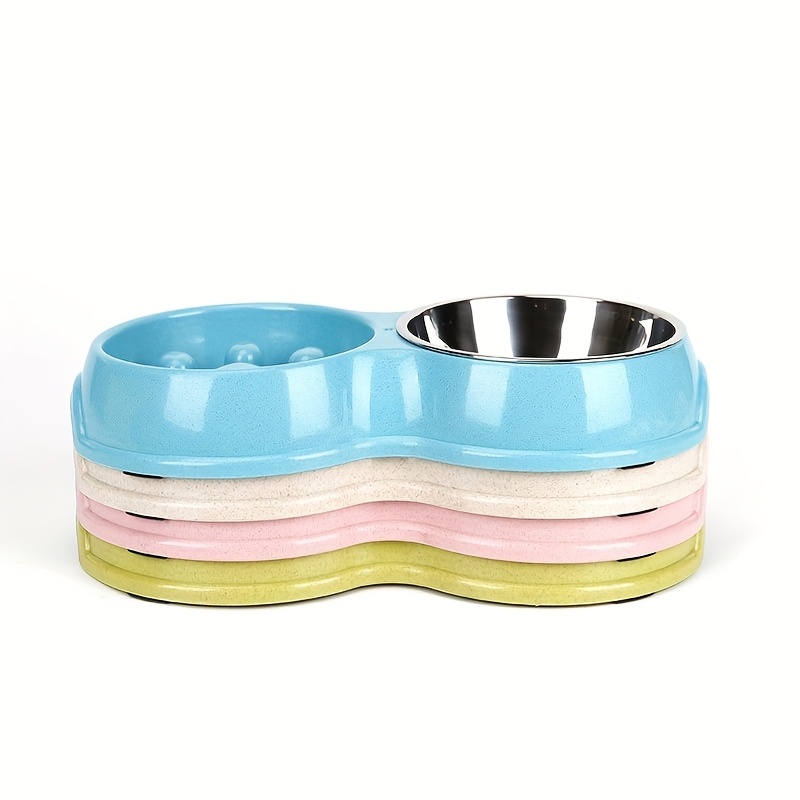 2 in 1 stainless steel slow feeder water bowl for dogs anti choke non slip pet dish with paw print design pink green plastic base for food   bowl slow feeder pet feeding station durable pet material Product details 7