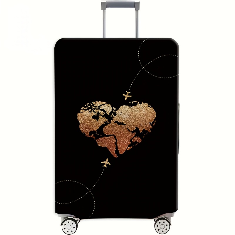 TEMU Sells 2d Flat Travel Essential Luggage Cover, Heart-shaped World Map Glitter Pattern Luggage Cover, Dustproof Elastic Travel Accessory For