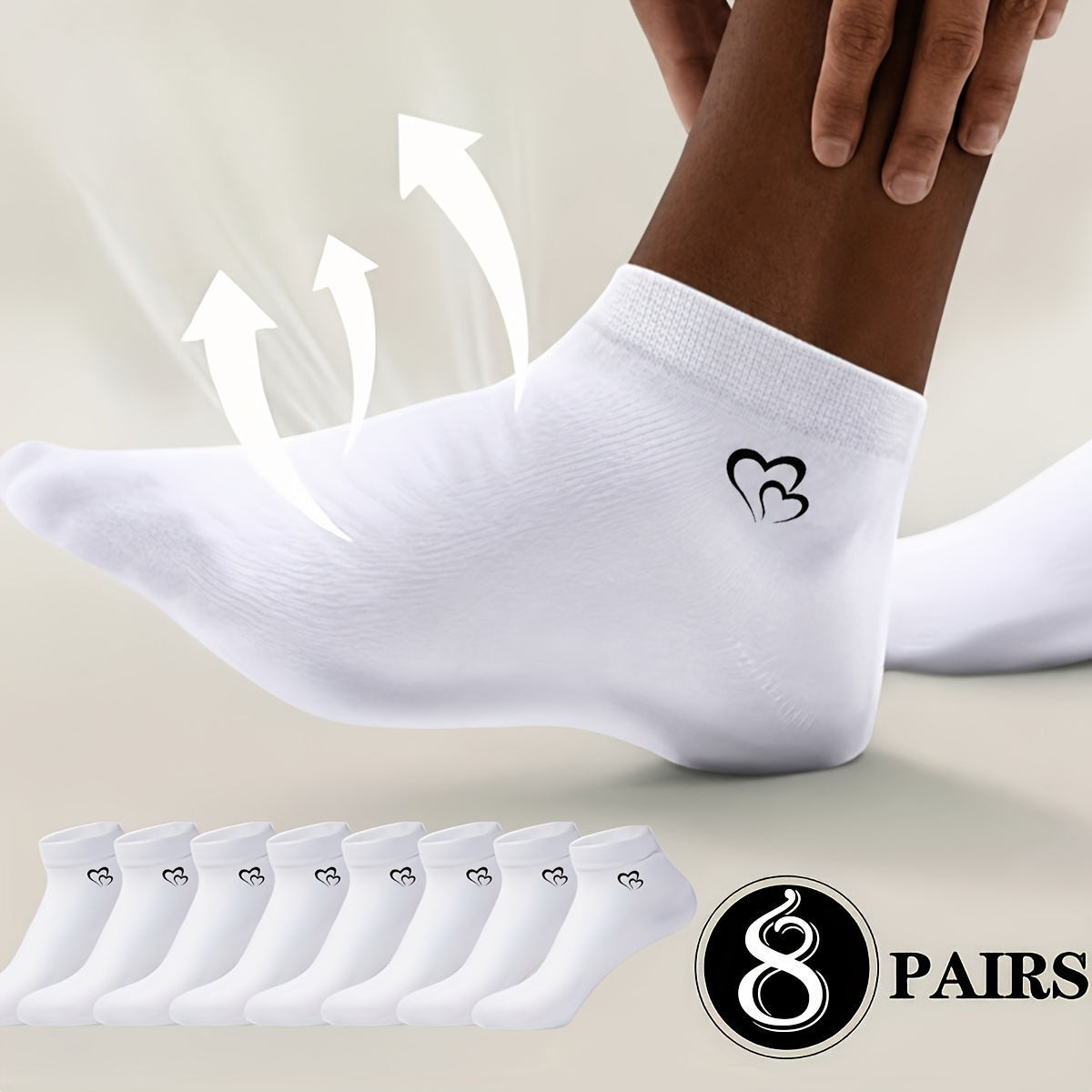 TEMU 8 Pairs Of Men's And Women's Summer And Autumn Sports Socks, Black And White Socks, Heart Pattern, Breathable, Suitable For All Kinds Of Sports