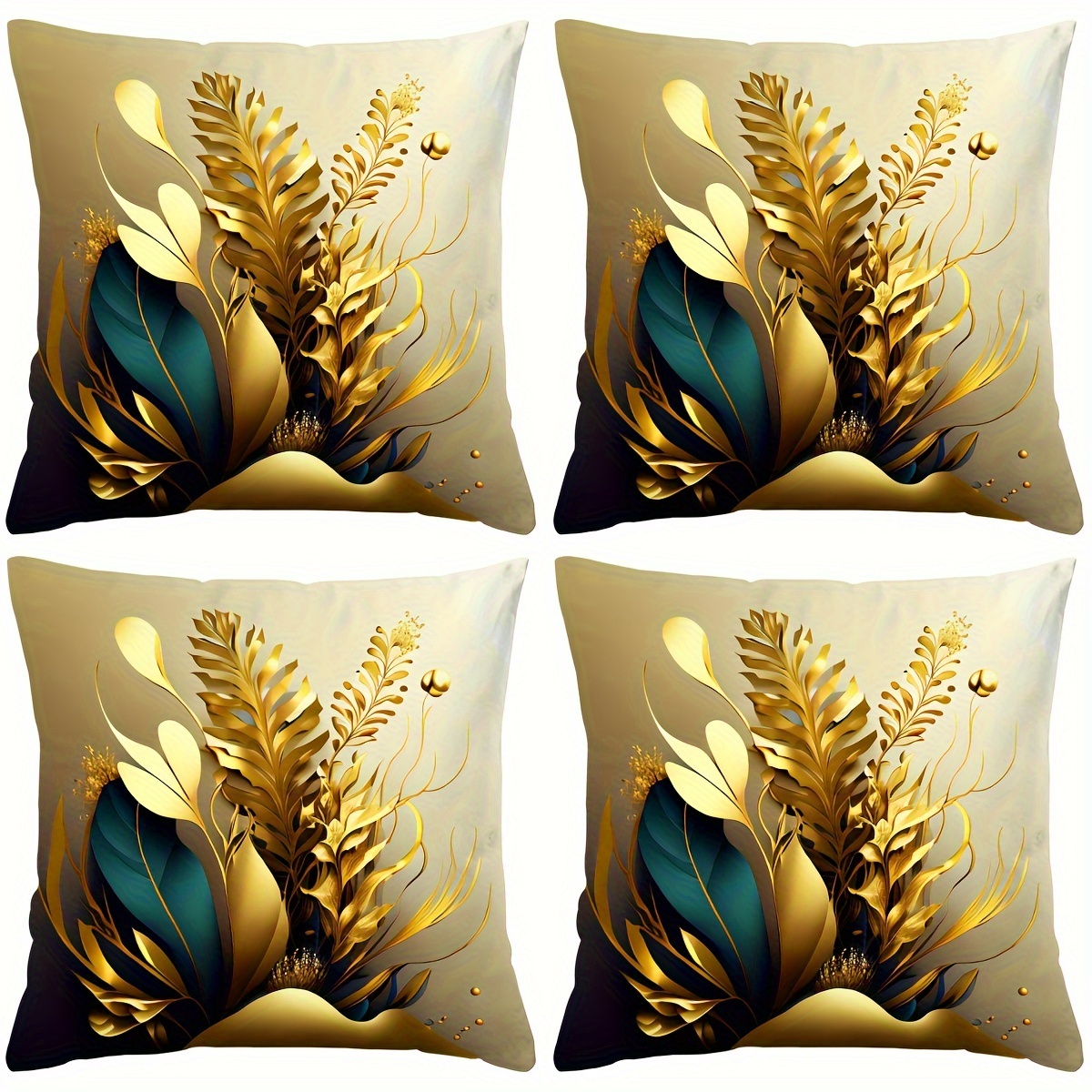 

4pc "golden Plant" Pattern Digital Printing 18x18 Inch Pillowcase For Home Decoration, Room Decoration, Office Decoration, Living Room Decoration, Sofa Decoration (no Pillow Core)