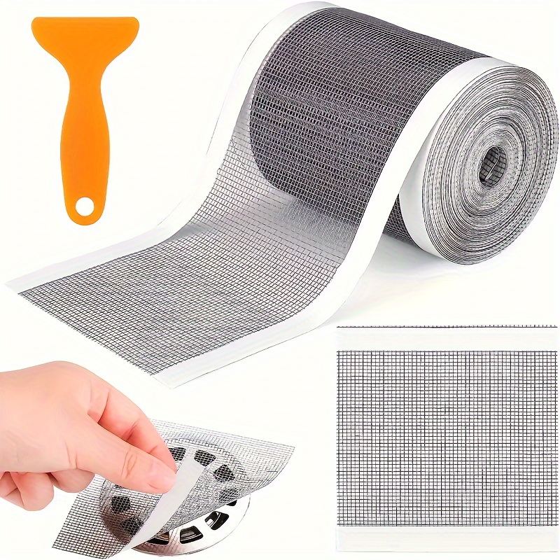 

1pc Shower Drain Hair Catcher, Self-adhesive Disposable Mesh Sink Filter Sticker, Bathroom Drain Strainer, 500cm/196.8inch Roll With Cutter Tool