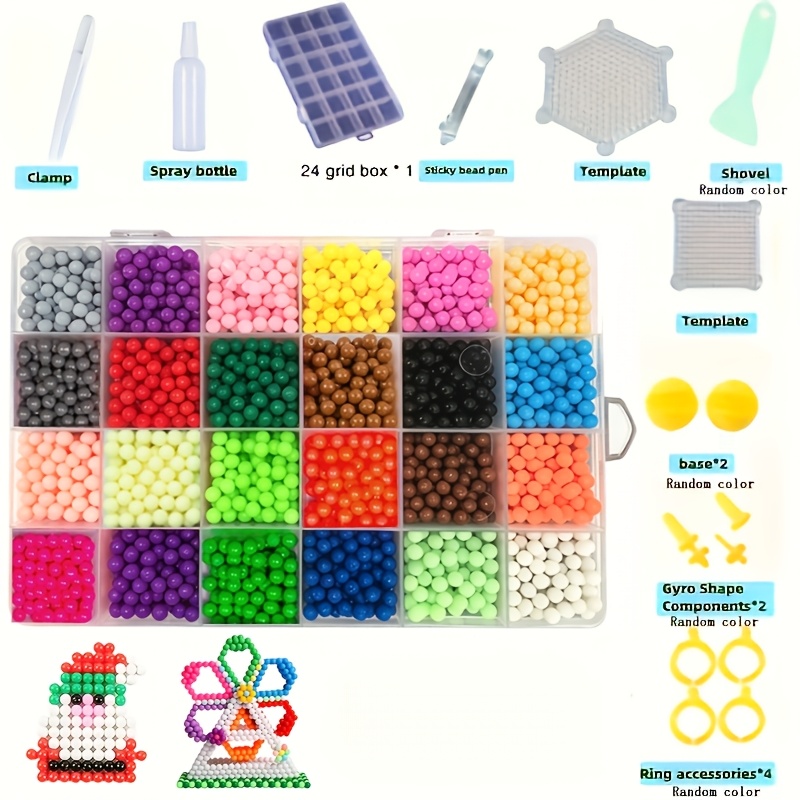TEMU 2400pcs (24 Colors) Craft Kit With Tool Sets - 5mm Plastic Mosaic Beads Suitable For Diy Making, Shoe & Decoration, Bead Embroidery, Sewing