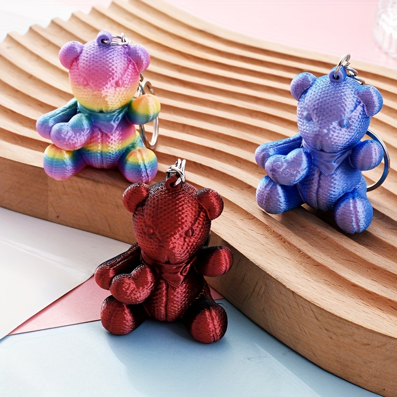 1/3pcs 3D Printed Rainbow and Blue Teddy Bear Keychains Halloween,  Christmas, Thanksgiving, Valentine'S Day Gifts, Colorful Desk Decor an