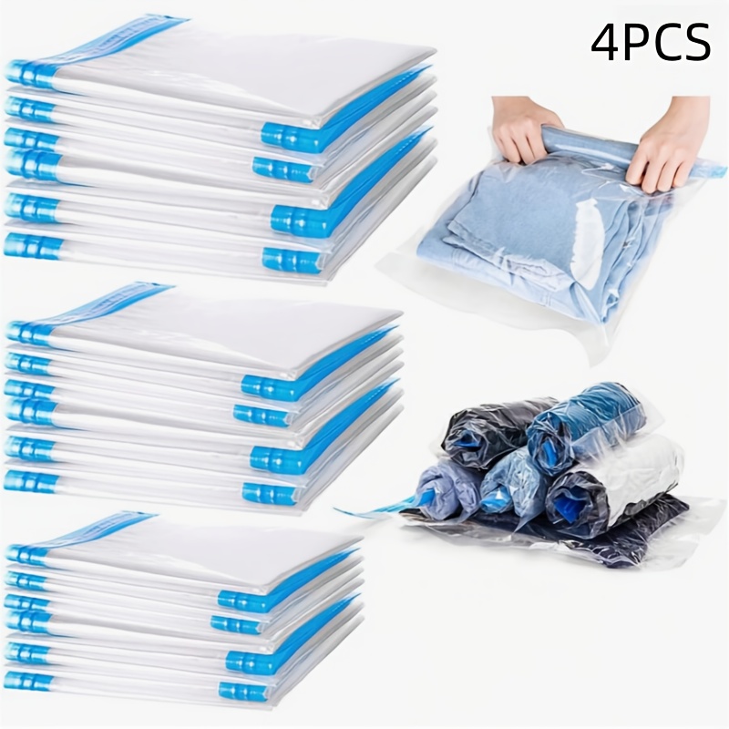 4 pack   no pump vacuum compression storage bags roll up travel organizer multipurpose plastic zipper bags for packing clothes luggage backpacks rectangle shape electricity free use details 8