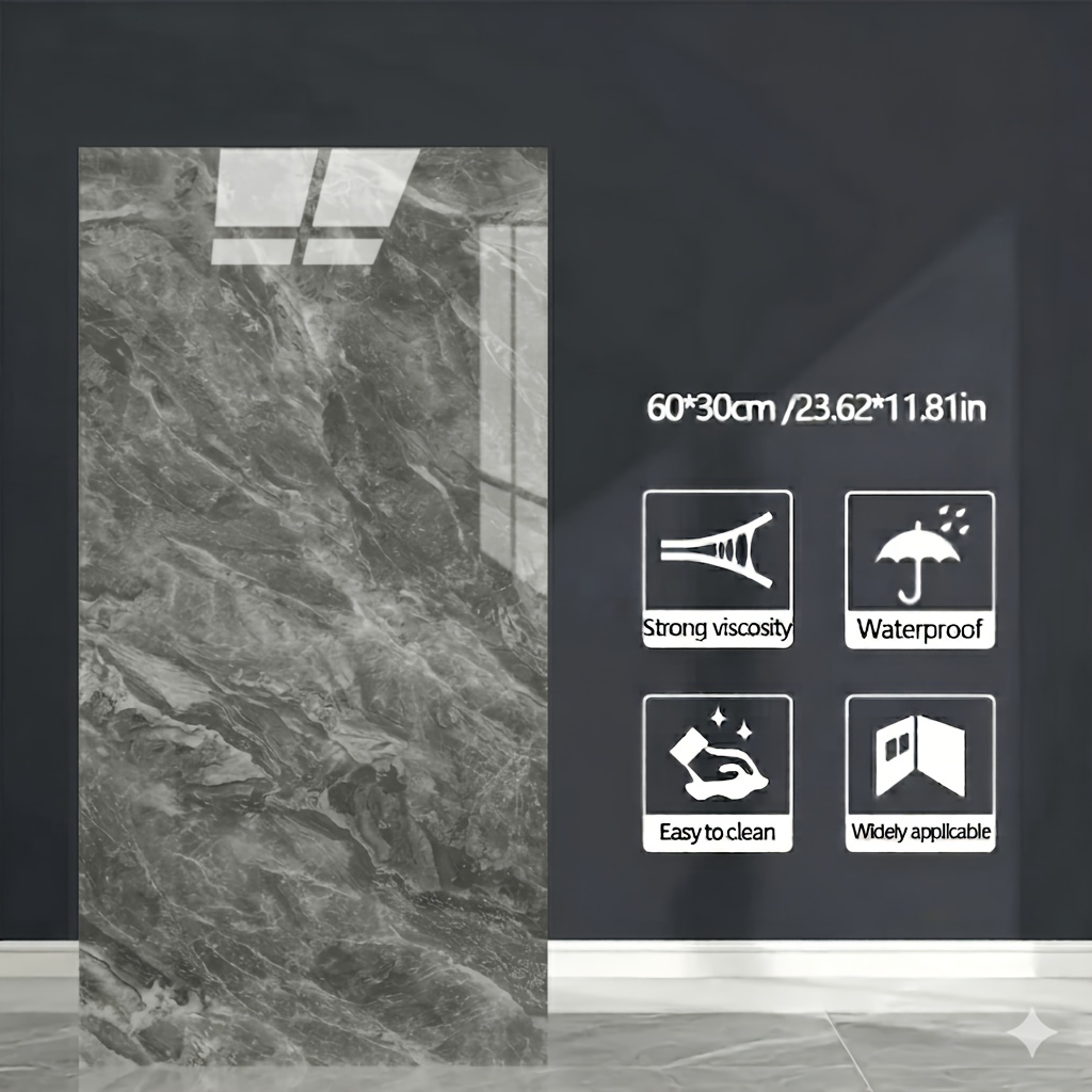 10//40/50pcs 9 Styles 60x30cm Pet Waterproof And Oil Resistant Marble Tile Stickers Stick On Bathroom Kitchen Wall Decor Decal Self-adhesive Sticker New