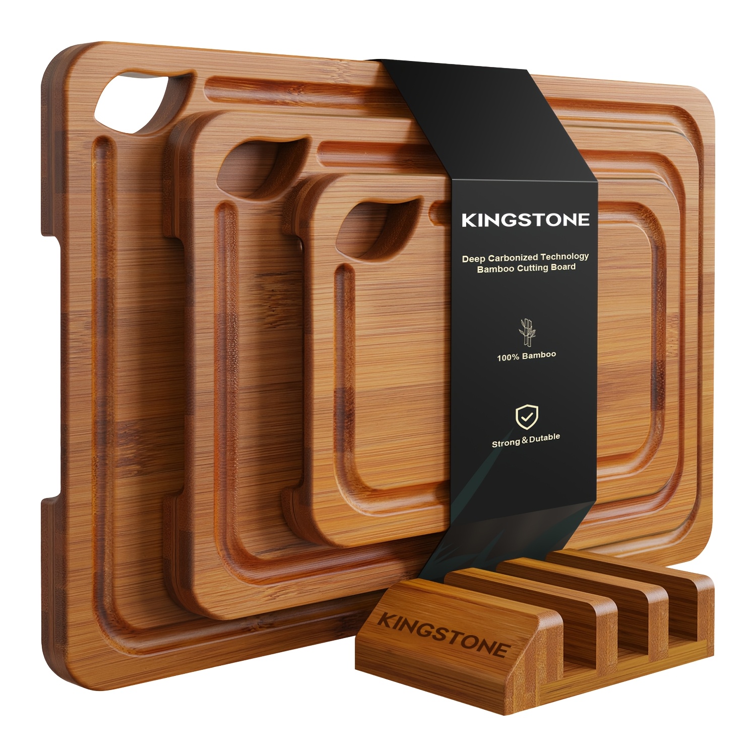 Image of 4pcs Multipurpose Bamboo Cutting Board Set With Juice And Storage Base, Separated Boards For Food And Cooked Food, Ideal For Preparing Meat, Vegetables, Fruits, Daily Kitchen Food Prep