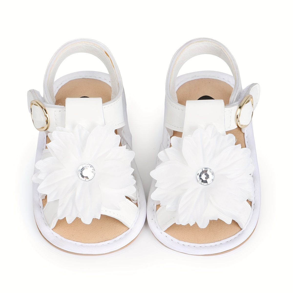 Trendy Cute Flower Decor Solid Color Sandals For Baby Girls, Breathable Lightweight Walking Shoes For Spring And Summer