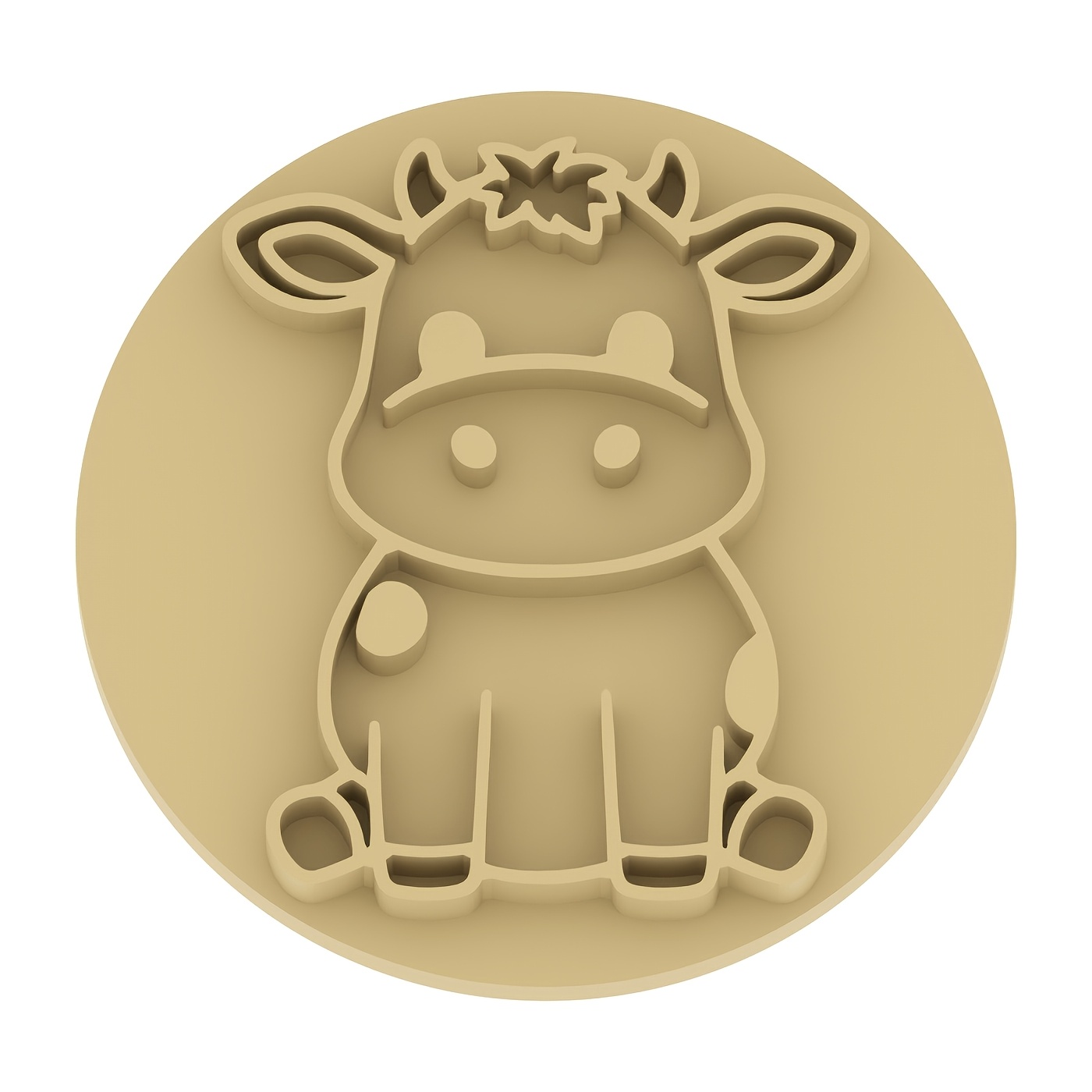 TEMU 1pc Cute Sitting Cow Plastic Polymer Clay Texture Stamp With Sitting Cow & Embossing Seal Suitable For Pottery, Jewelry Making, Coasters,
