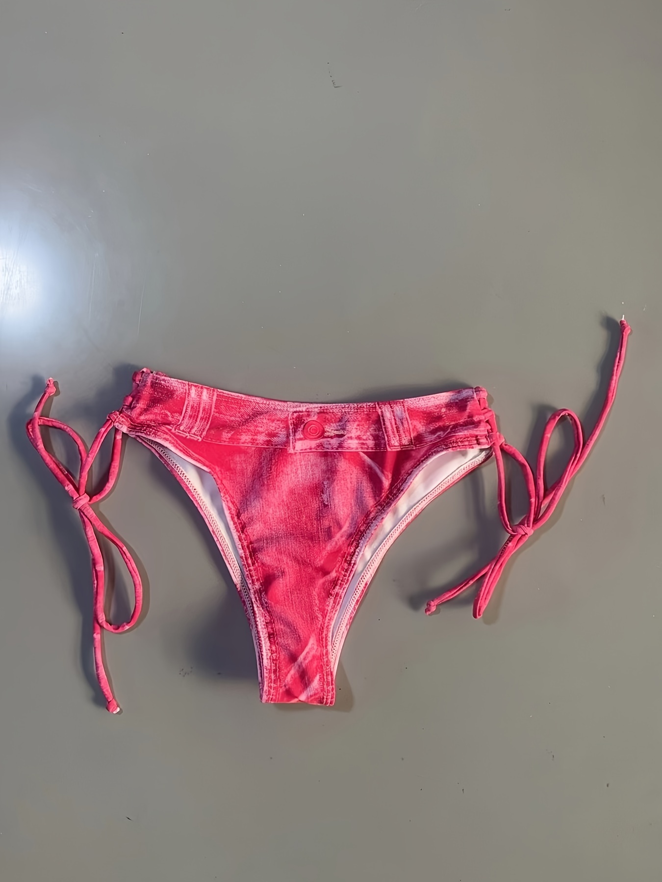 Faux Denim Print Triangle 2 Piece Set Bikini, Tie Strap Halter Backless Swimsuits, Women's Swimwear & Clothing