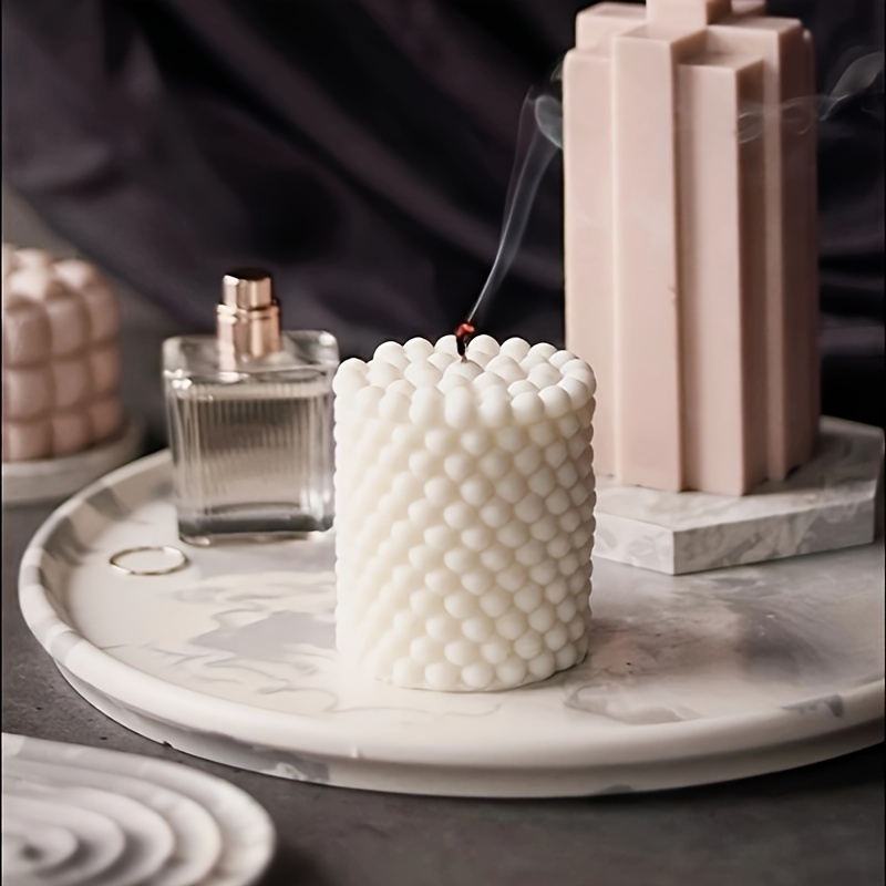 

1pc Cylinder Scented Candle Silicone Mold Diy Cylindrical Candle Holder Silicone Mold Round Shape 3d Bubble Silicone Candle Mould Honeycomb Column Plaster Candle Making Mould