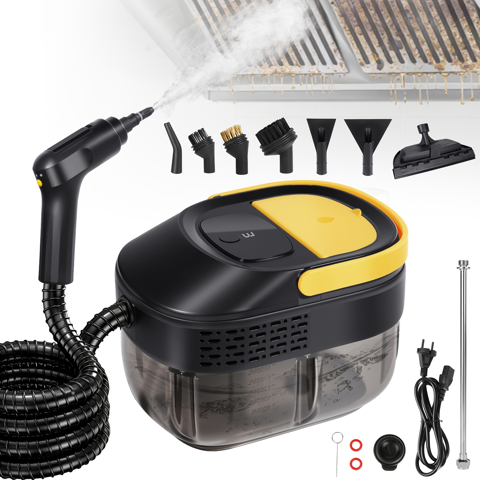 TEMU Nettoyeur Vapeur Haute Température 2100W, Machine de Nettoyage à Vapeur à 3 Vitesses Réglables avec Buses Remplaçables, Réservoir d'Eau Grande ,