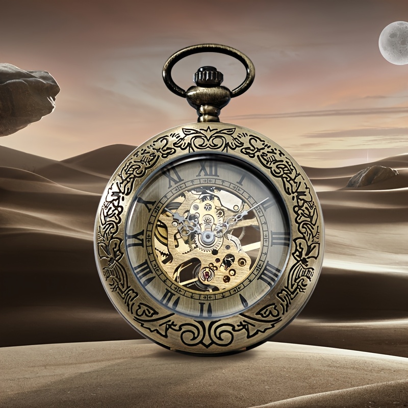 1 Stück mechanische Taschenuhr mit floralem Zifferblattrand spiegelnder Rückseite – ein perfektes Geschenk: retailer-supplied image