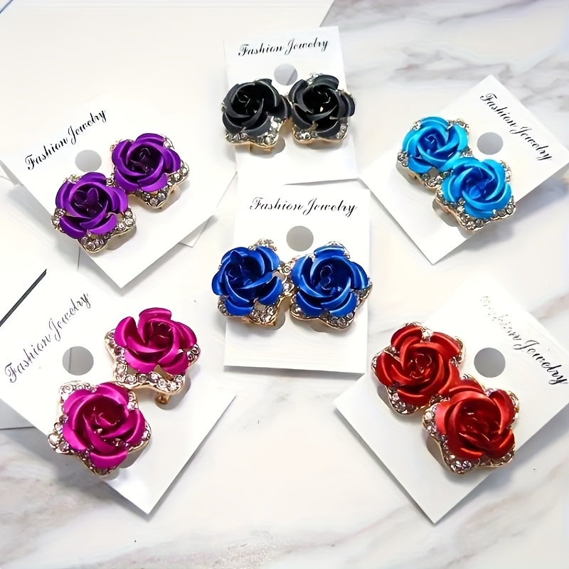 

Alloy Stud Earrings Mosaic Artificial Crystal Fashionable Jewelry For Women