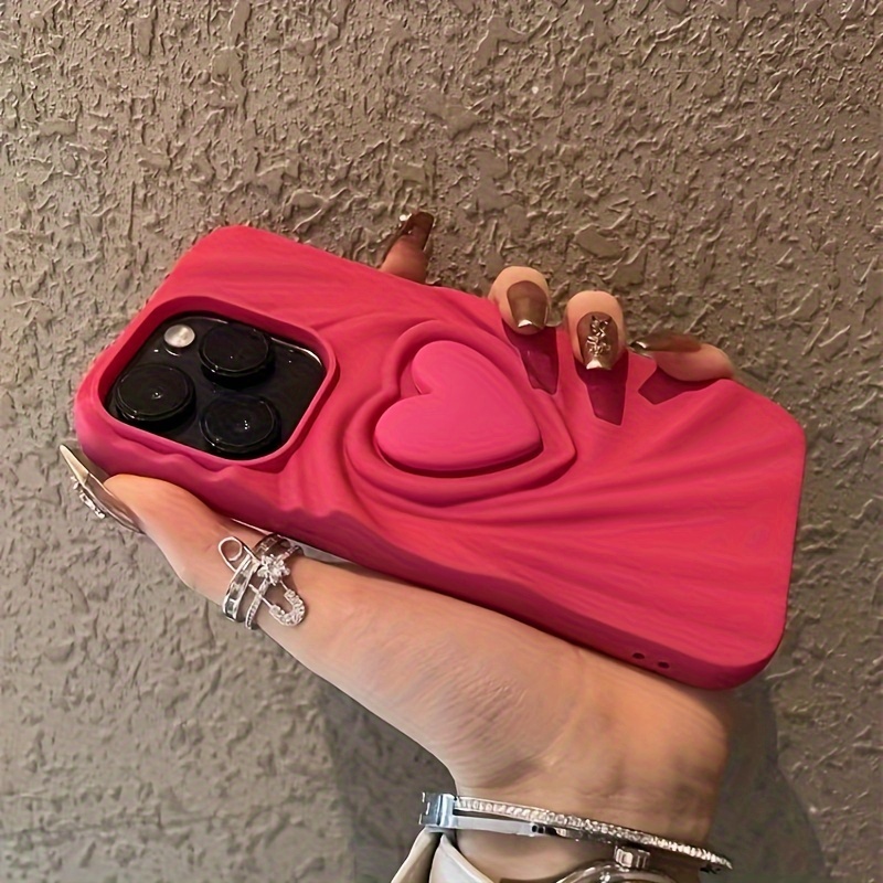 iPhone 15/14/13/12/11 Pro Max için 3D Aşk Kalp Tasarımlı Yumuşak TPU Telefon Kılıfı - Mat Şeker Renkler, 6.6 Ftlik Düşmelere Karşı Darbeye Dayanıklı ayrıntılar 0
