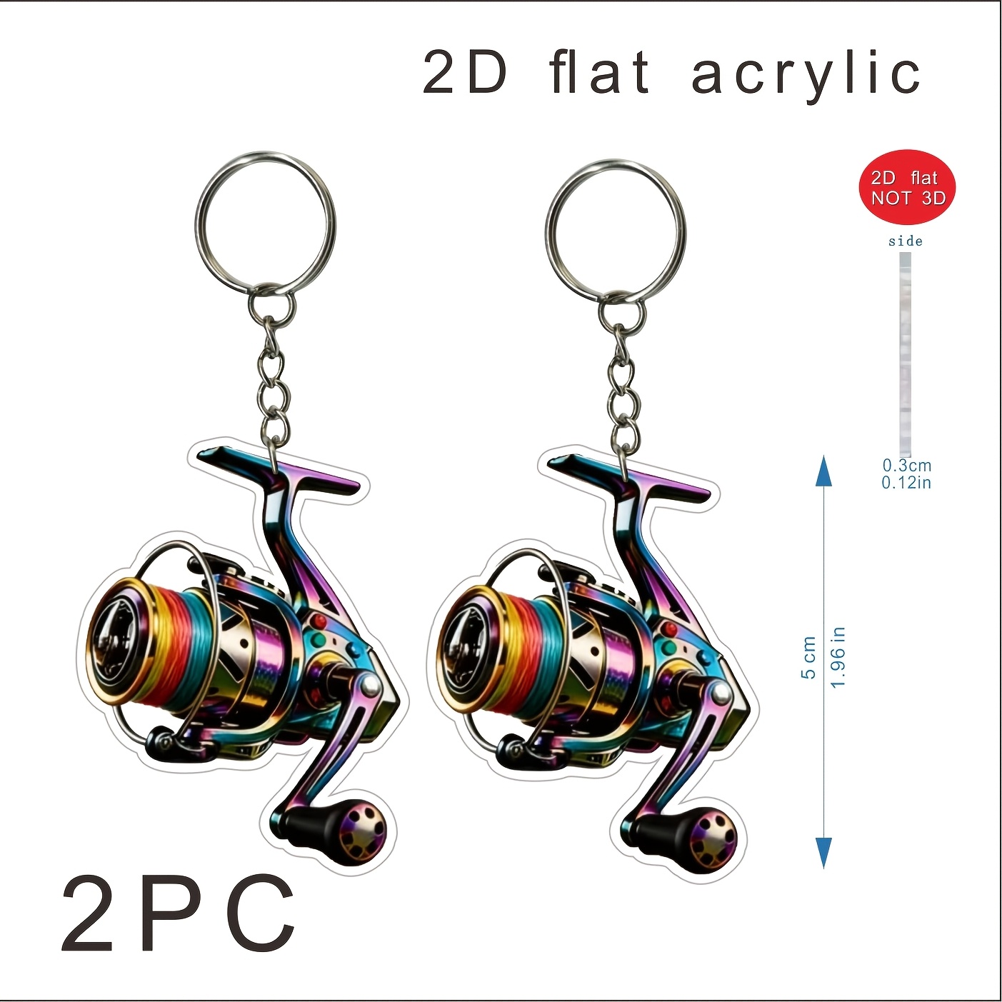 TEMU 2d Flat 2pcs Fishing Line Keychain, Bag Accessory, Is For Fishing Enthusiasts, And