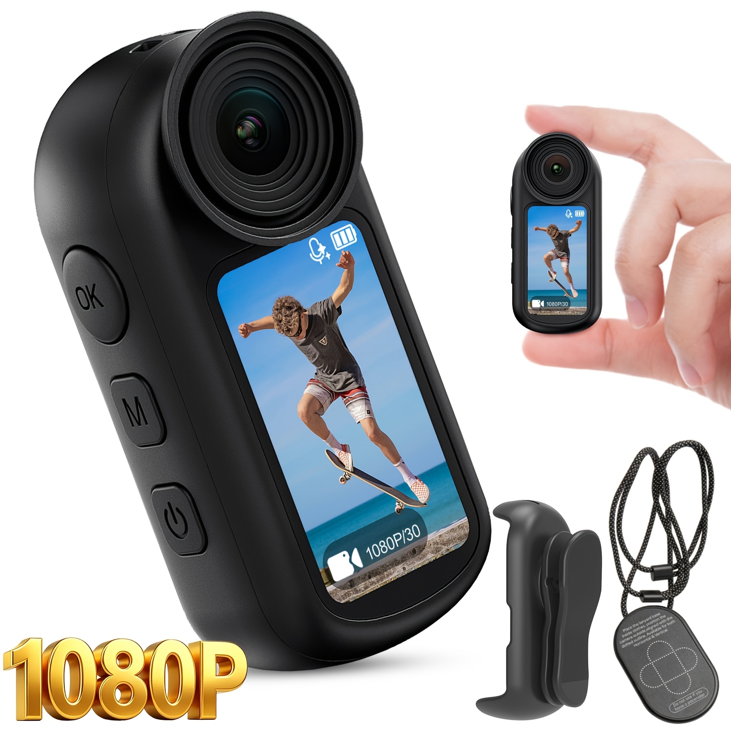 Image of Thumb Action Camera, 1080p Fhd Mini Body Camera, Tiny Size, Mount Anywhere, Small Body Camera, Spring Clip, Portable Vlogging, Pov Recording, Cam For Cycling, Motorcycle