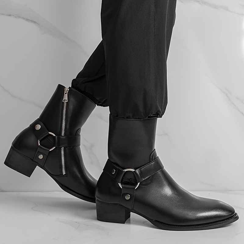 mens british vintage pointed boots side zipper mens - Temu