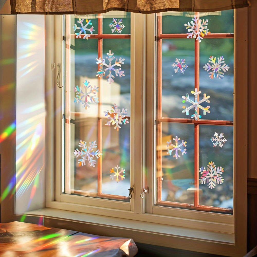 1 set   rainbow prism suncatcher window clings reusable static   pvc glass stickers 5mil thick glossy finish christmas festive bird snowflake decals for holiday decor details 20