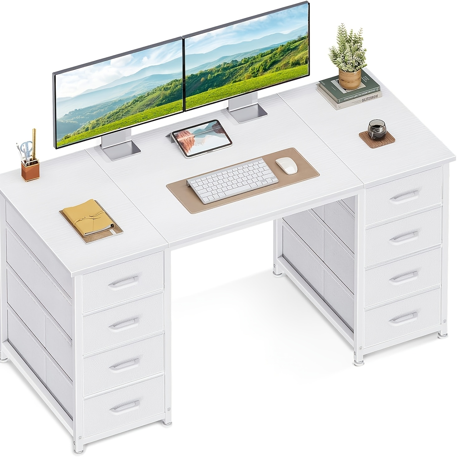 TEMU Computer Desk With 8 Fabric Drawers, Large-capacity Storage Home Office Desk, Bedroom Living Room Study Writing Table, Suitable For Home Office,