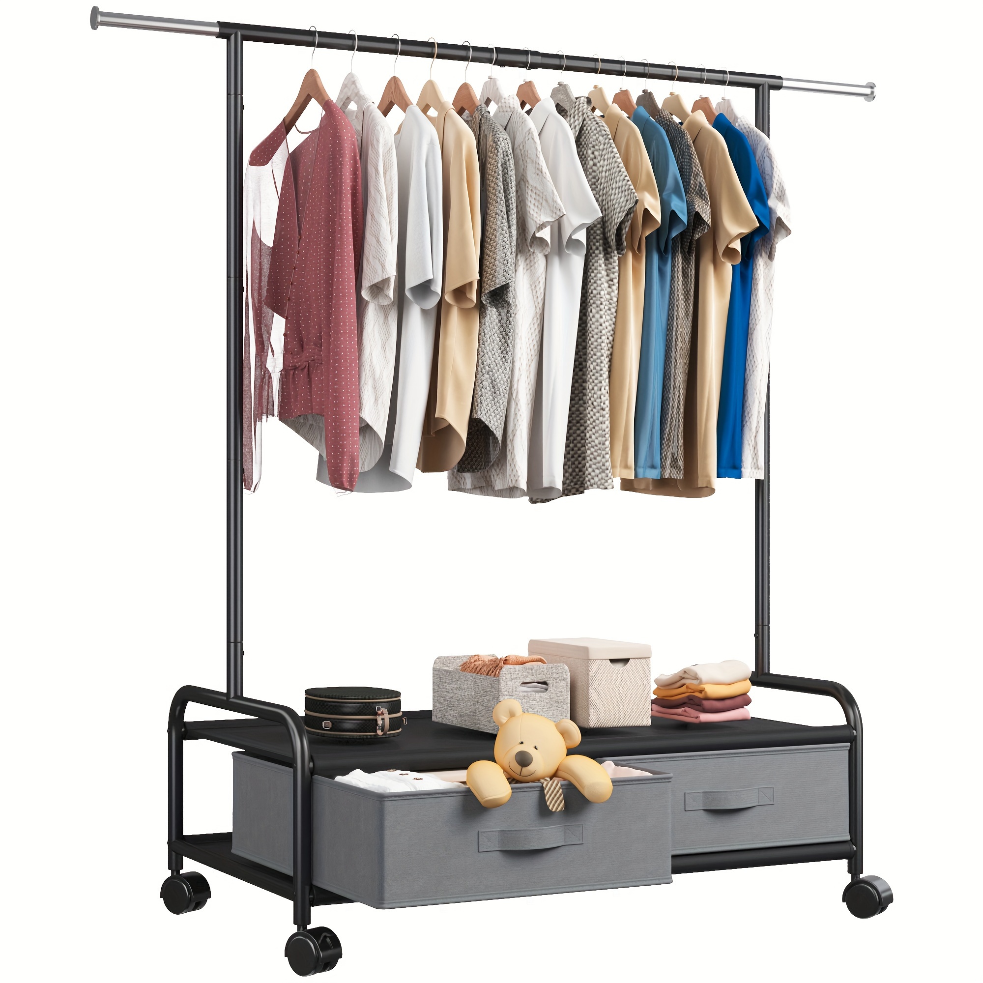 

Clothes Rack, Clothing Racks For Hanging Clothes Heavy Duty Clothes Rack Rolling Garment Rack, Clothes Racks For Hanging Clothes With 2 Drawers Portable Clothes Rack