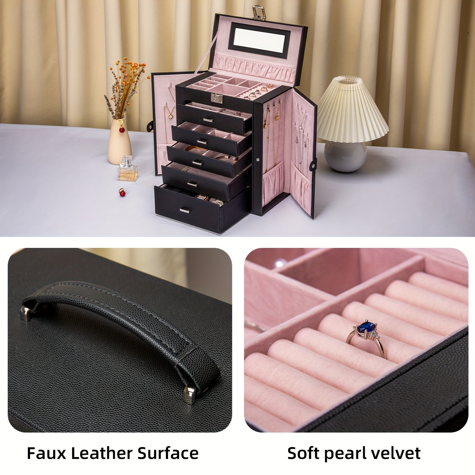   6 tier jewelry box jewelry case with 5 drawers large storage capacity with   lockable jewelry storage organizer gift for     Product details 4