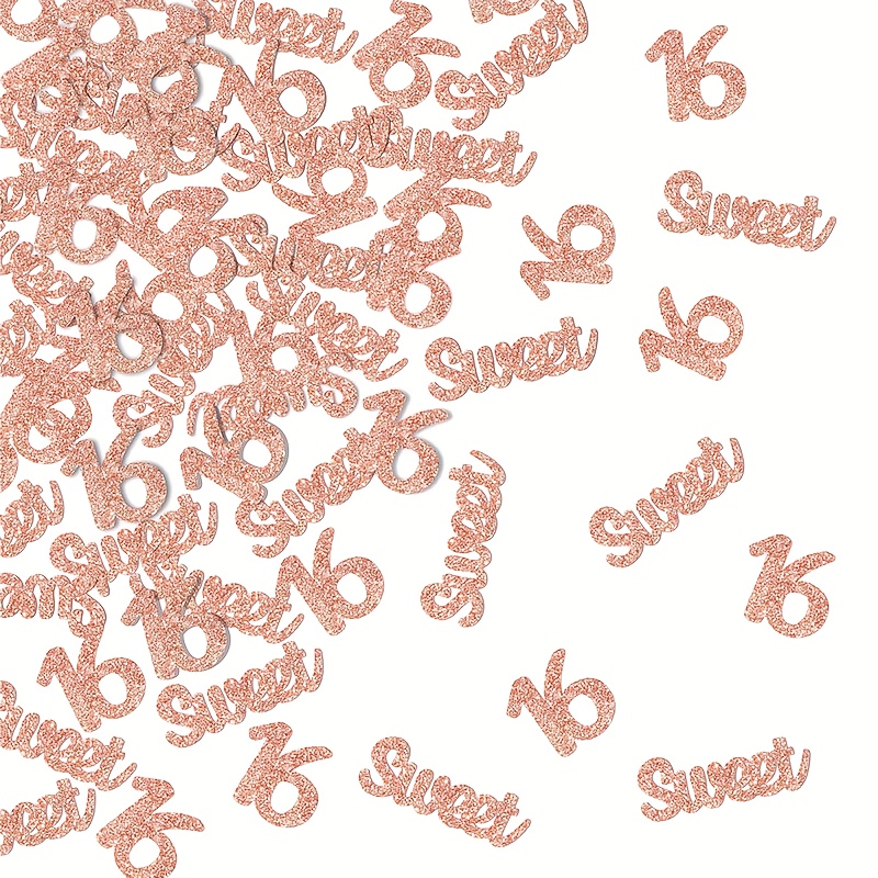 Image of 110pcs Of Sweet 16 Colored Paper - Rose Golden Glitter Number 16 Decorations, Suitable For 16th Birthday And Anniversary Party Supplies, Cake Gift Table Arrangement, Party Decorations