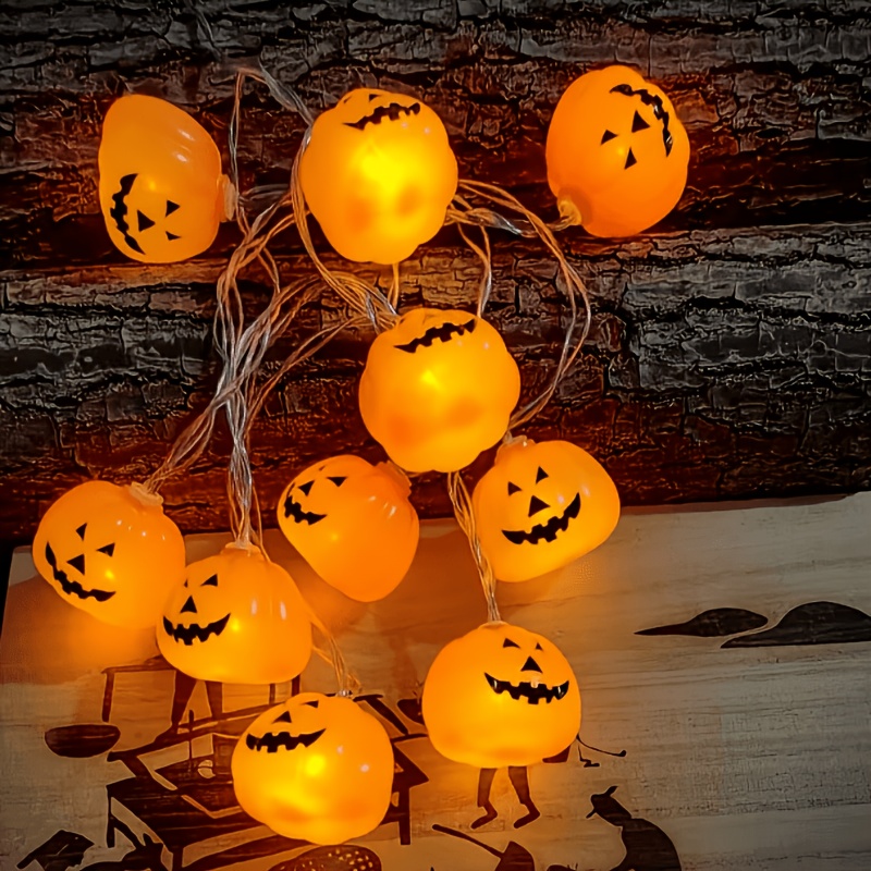 TEMU 1 pièce Guirlande lumineuse décorative d'intérieur ronde de citrouille d'Halloween avec 10 LED, alimentée par piles, en plastique, piles non