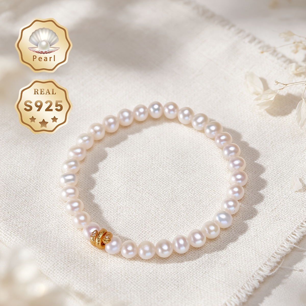 Women's S925 Silver Freshwater Pearls Bracelet, Gift Box Packaging