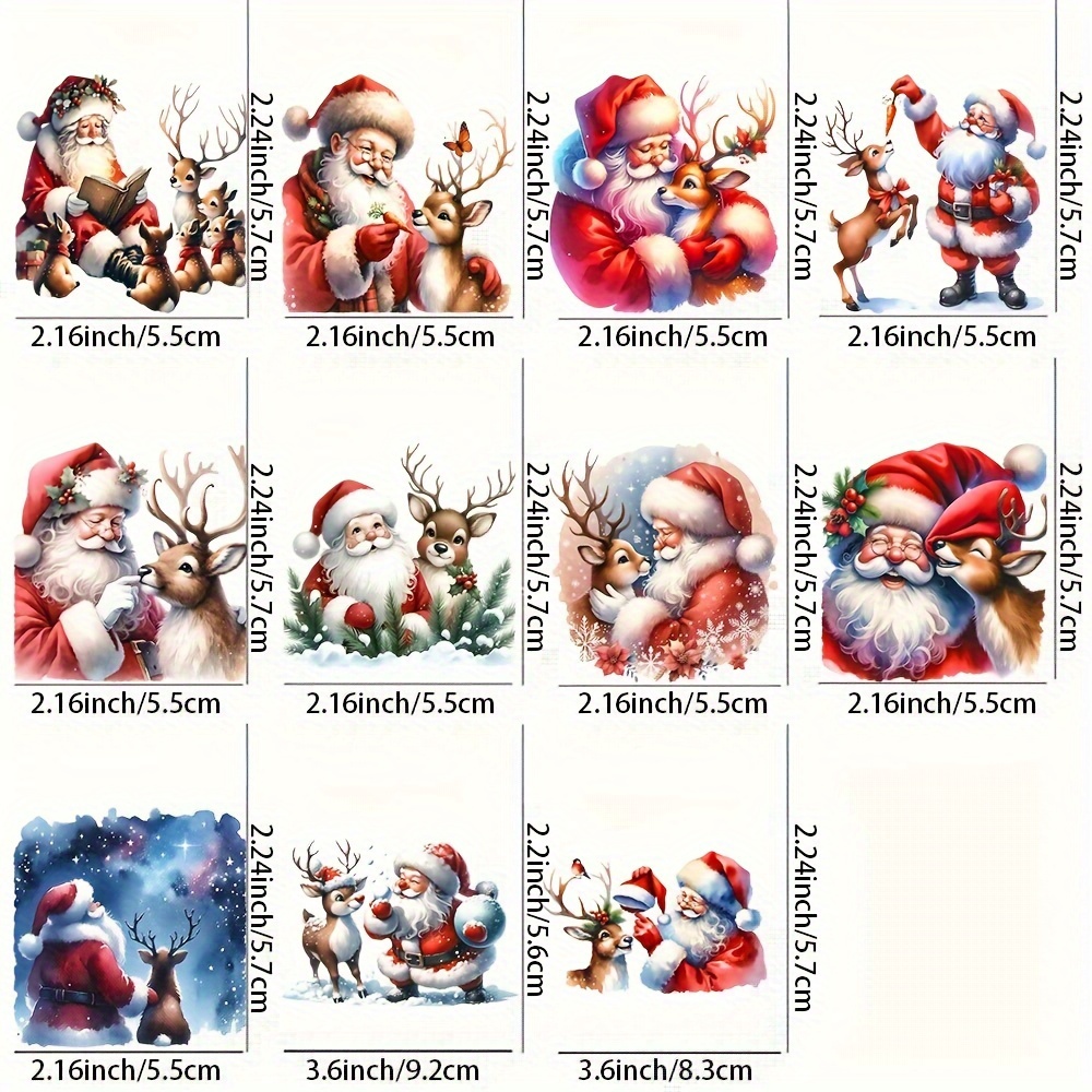Set Of 11 Santa Claus And Reindeer Uv Dtf Transfer, Perfect For Decorating Mugs And Glass Cups, Ideal For Christmas And New Year Gift Wrapping