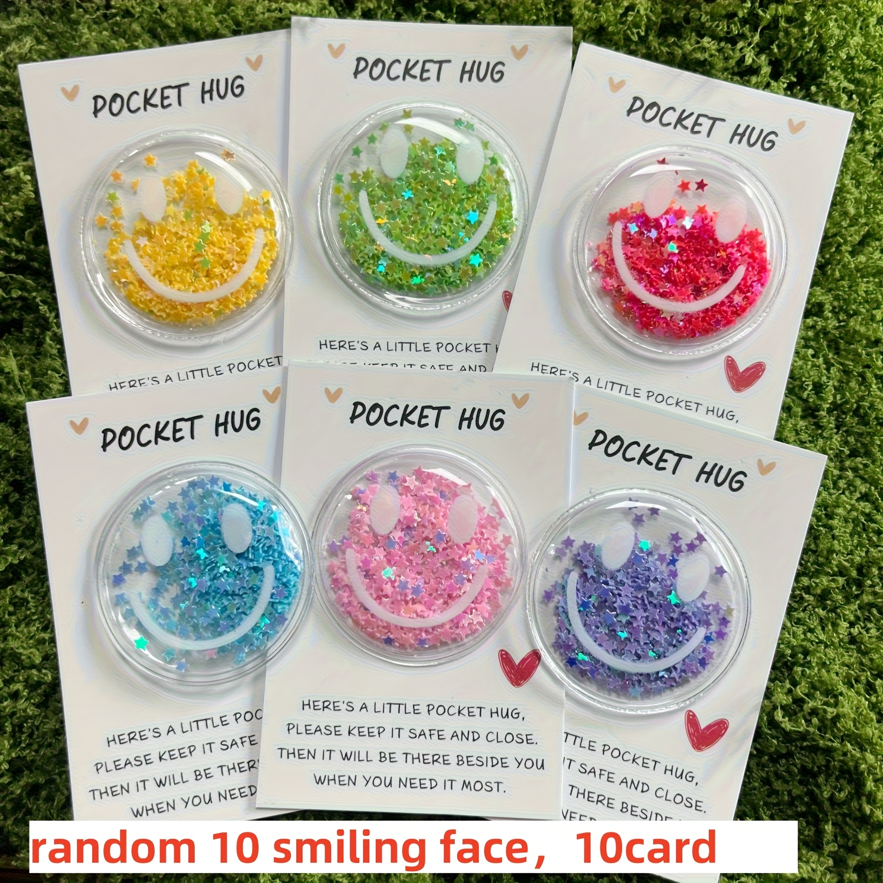 TEMU 20pcs Set Of Colorful Glitter Cards, Suitable For Pocket Hug Cards - Includes 10 Glitter Face Charms In Random Colors And 10 Cards In Shimmering