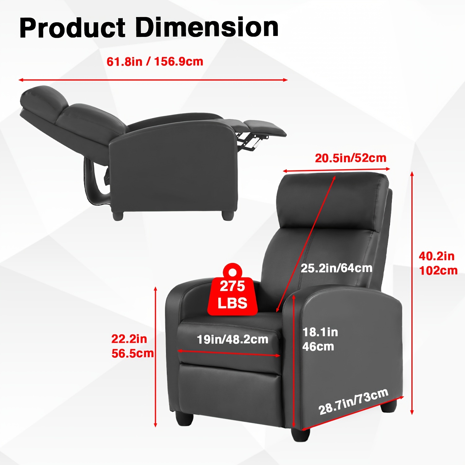 Recliner Chair Pu Leather Recliner Sofa Home Theater Seating With Lumbar Support High-density Sponge Push Back Recliners Armchair For Living Room