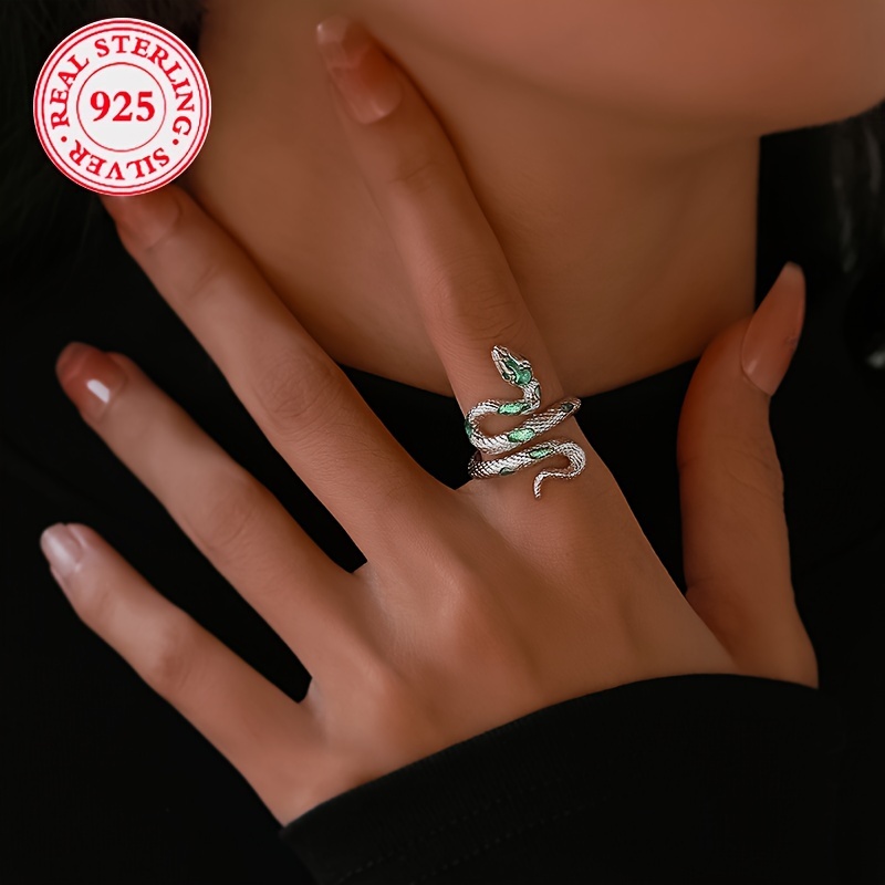 

Stylish Personality 925 Sterling Silver Snake Shape Open Ring, Simple Temperament Niche Design Animal Ring