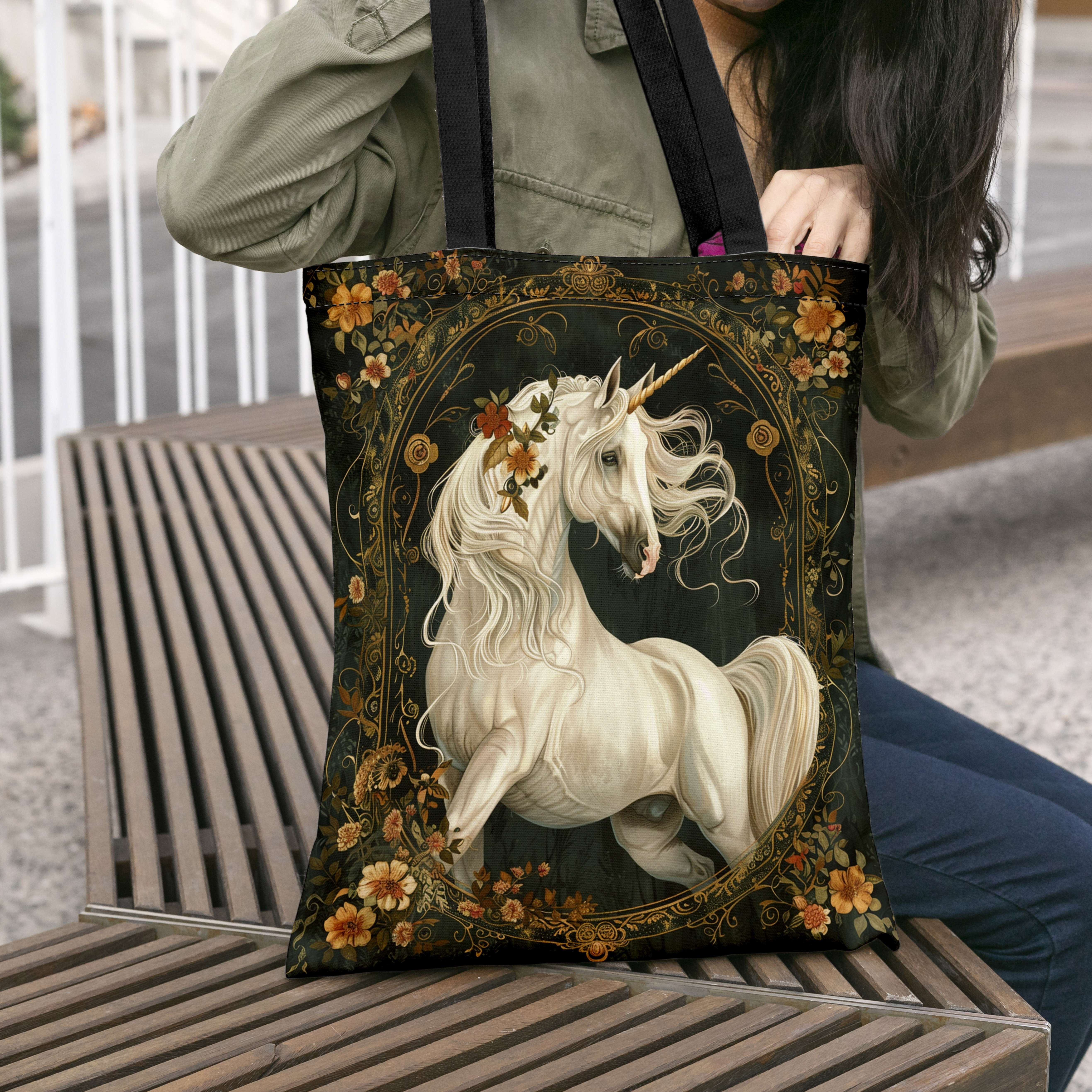 Canvas Tote Bags With Vintage Horse, Elegant And Classic White Design, Fashionable And Convenient For Shopping,…: retailer-supplied image