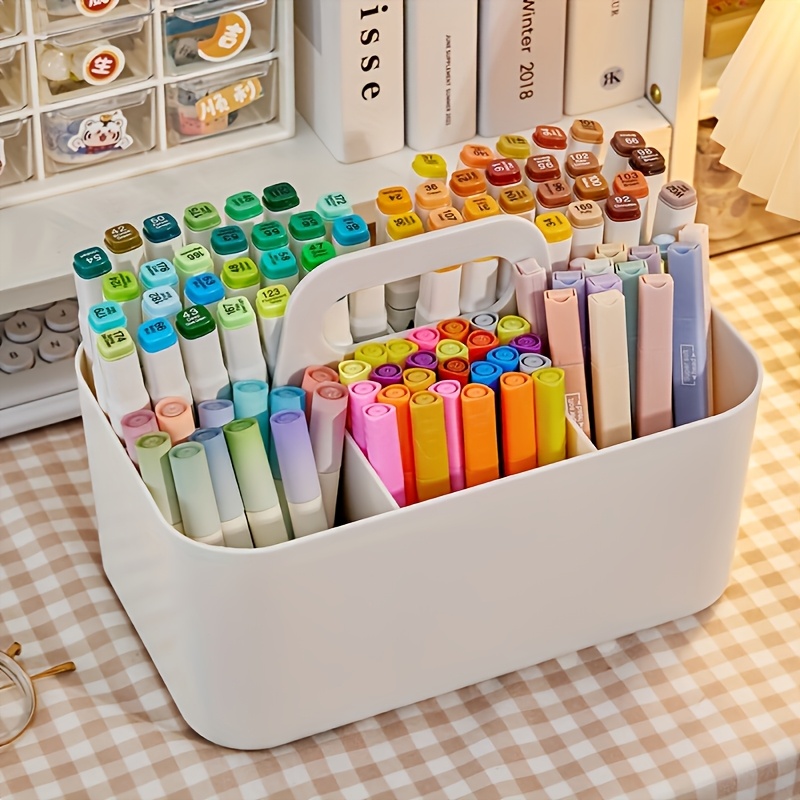 

A Plastic Storage Basket With A Handle, A Portable Pencil Holder And Stationery Box, An Office Desk Organization Box With 5 Compartments, A Must-have For Valentine's Day And Thanksgiving