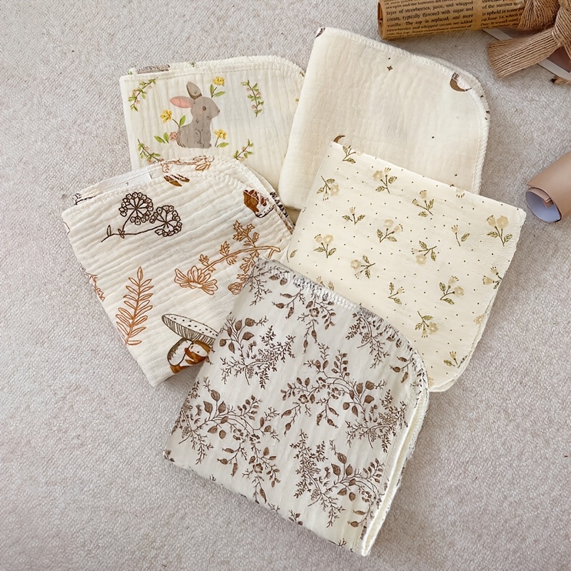 Image of 5pcs Towels, Spring Summer Thin Style, Suitable For Baby Bathing, Shower, Play Use, Used As Bibs, Small Squares, Bath Towels, Day Best Gift For Baby