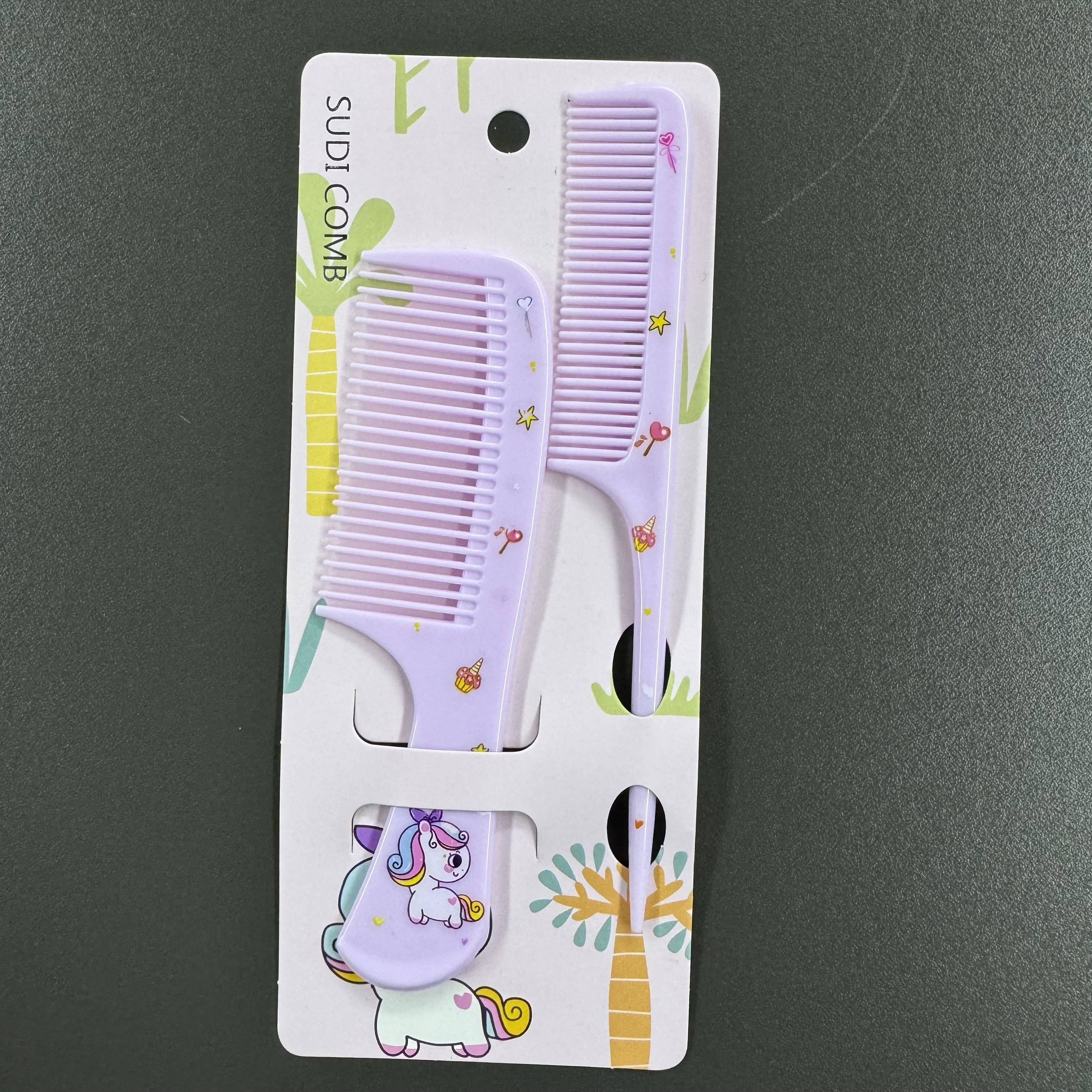 2pcs Cute Cartoon Animal Pattern Hair Comb Set, Fine Tooth Rat Tail Comb, Wide-tooth Detangling Brush, Finishing Comb With Abs Plastic Handle For Normal Hair