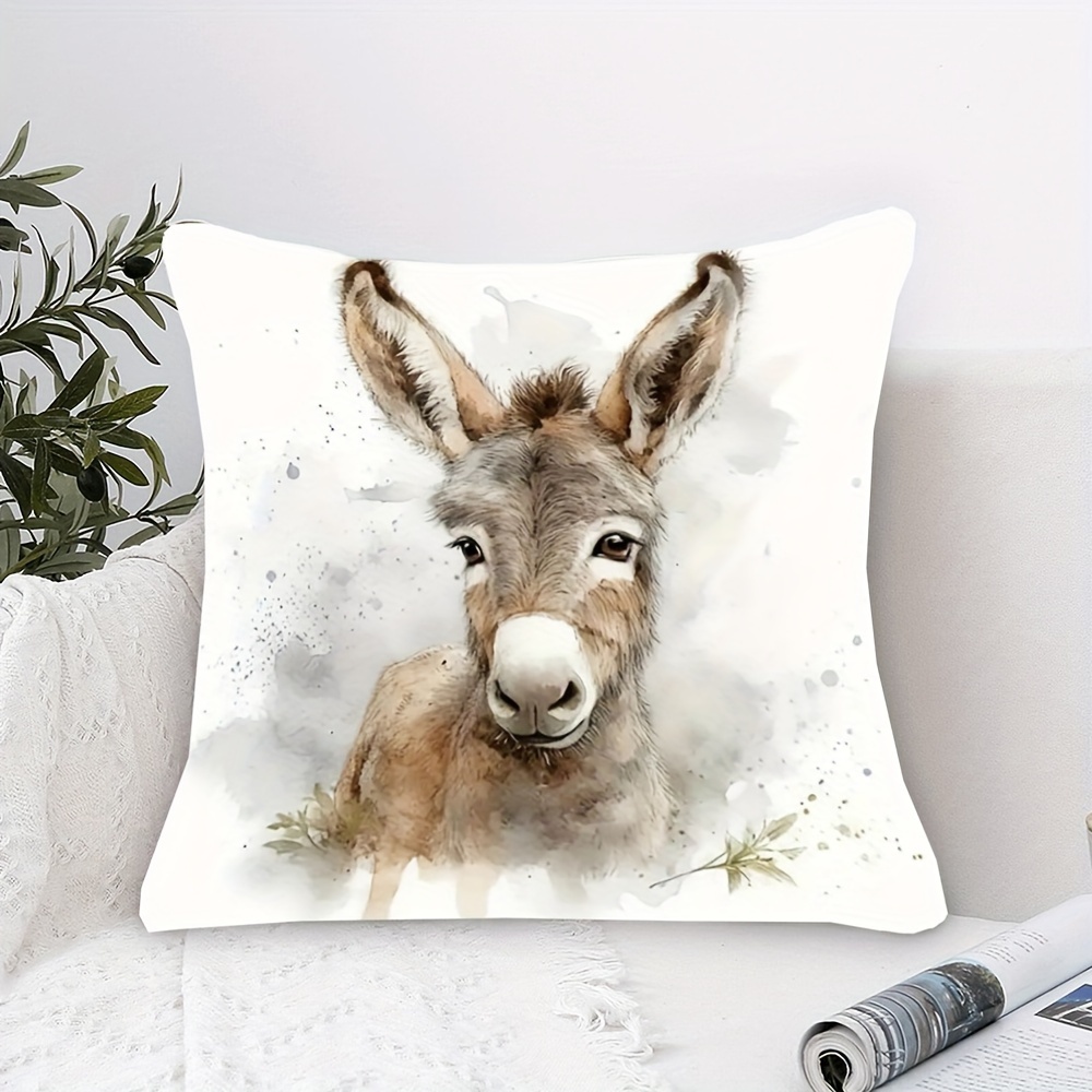 

Chic Donkey Design 18x18" Throw Pillow Cover - Soft Short Plush, Zip Closure, Machine Washable - Living Room Sofa Decor