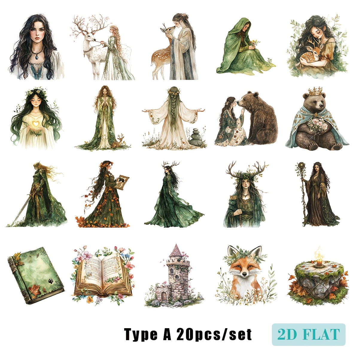 Image of 20pcs/set 2d/flat Creative Handmade Retro Forest Elk Elf Fairy High Quality Stickers Suitable For Garbage Diary Notebook Decoration High Quality Stickers Hand Account Diy Cutting Book Stickers