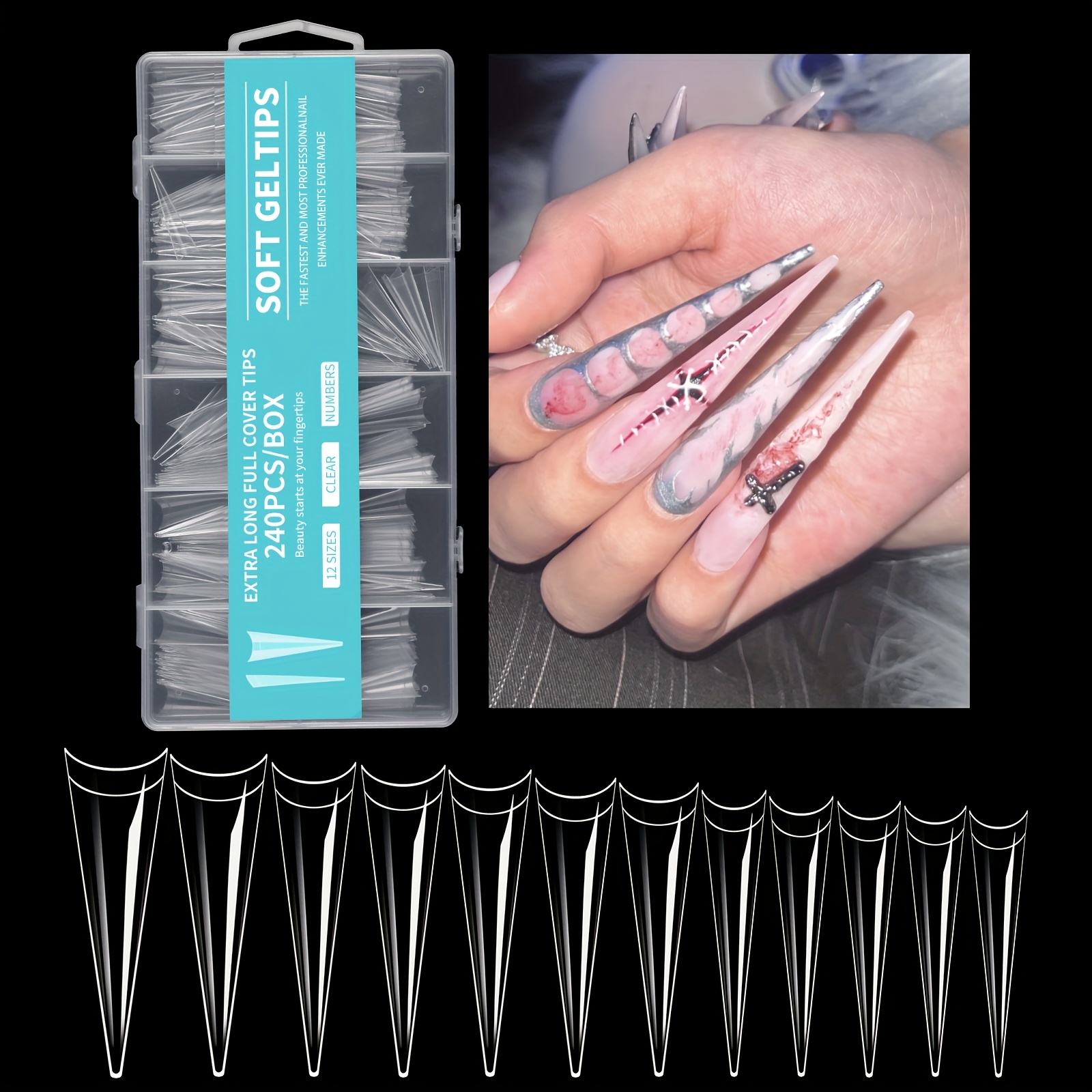E-shop 240 Stück XXL Künstliche Nägel Super Lange Stiletto Nägel Press-On Nägel Vollabdeckung Matt Gel Tips Nageldesign Amerikanische Fake Tips