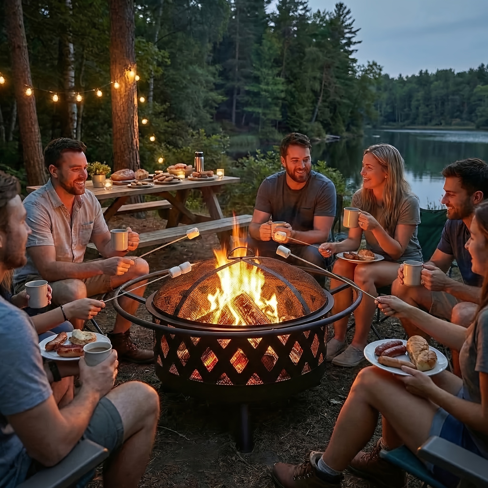 photo de l'article foyer de jardin, brasero, avec écran à étincelles et   à feu, foyer de jardin, brasero avec gril, barbecue dextérieur, brasero de style rétro, brasero multifonctionnel, brasero de camping