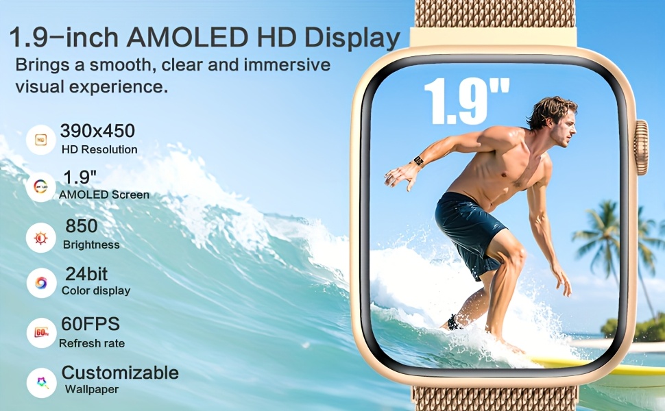 Unisex Smartwatch, 1.9-Inch AMOLED HD Touch Screen, DA GPT AI Fitness Tracker Watch, Supports Wireless Calls/Message Reminders, AI Dials, Smart Voice, Remote Camera, Sitting Reminder, Water Drinking Reminder, Music Control, Alarm Clock, Timer, Health Monitoring Tracker That Can Set Date And Time on The Watch, Suitable for Men And Women, Is The Best Gift for Family/Friends/Relatives, Birthday Gift, Holiday Gift, Christmas Gift