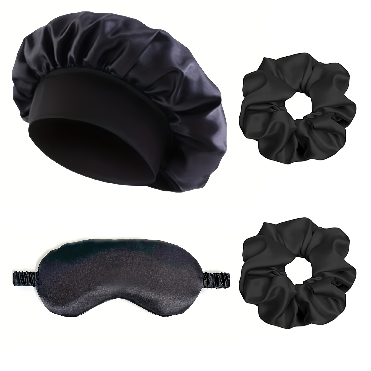 TEMU A Set Of Women' Caps, Satin Sleep , Curly Hair With Eye Mask Wide Band+eye Mask+hair Tie