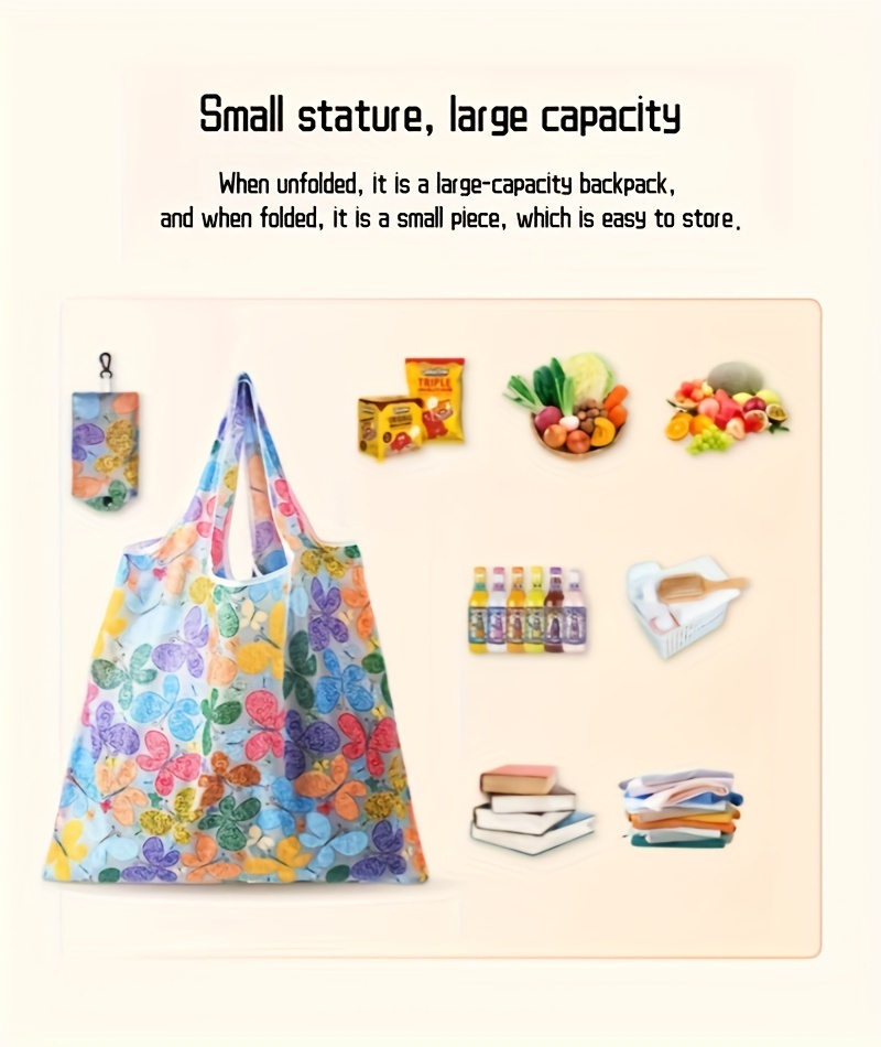 large capacity foldable tote bag   polyester reusable shopping storage bag with creative allover pattern details 8