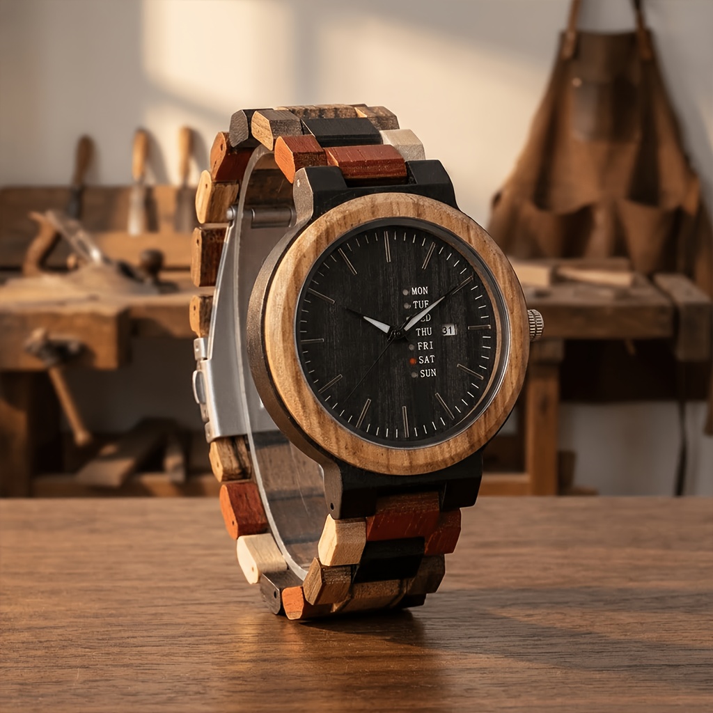 Image of Men's Watch Retro Wooden Watch Quartz Watch Wooden Wrist Watches For Men Fashion Quartz Wristwatches Wood Wach For Man Gift For Him